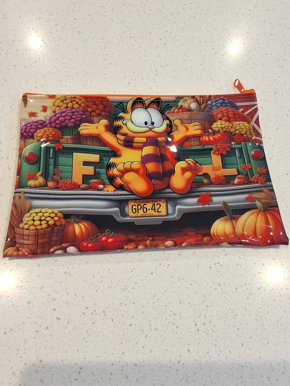 Garfield Fall Waterproof Zipper Pouch Cosmetic Bag Travel Pouch Autumn Pumpkin